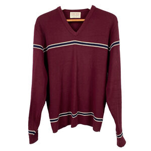 Vintage Lord Jeff Dupont Orlon Burgundy V-Neck Sweater Size Mens Large USA